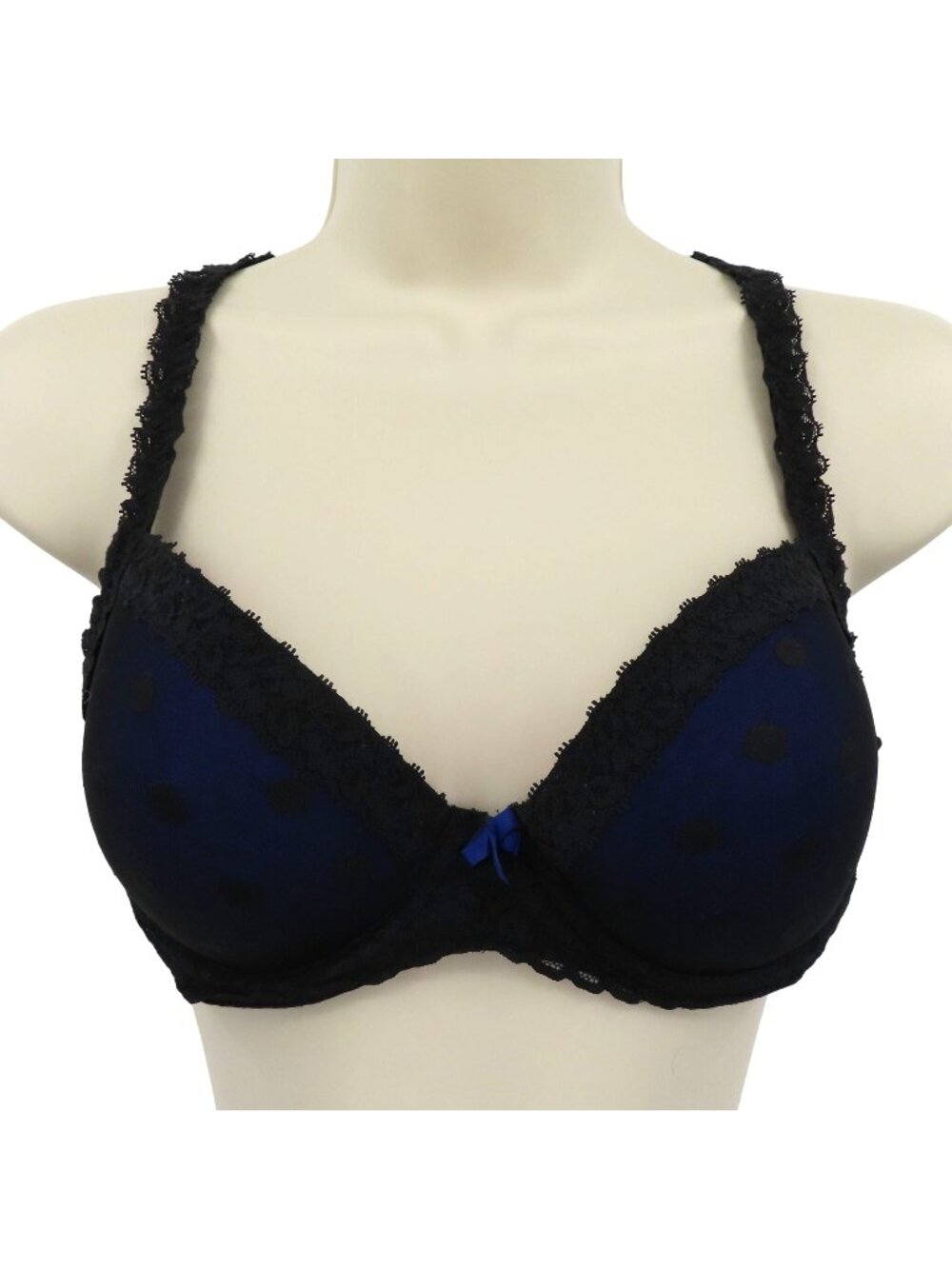 PINK Victorias Secret 34C Lace Wing Demi Black Blue Polka Dot Dotted Bra Wired